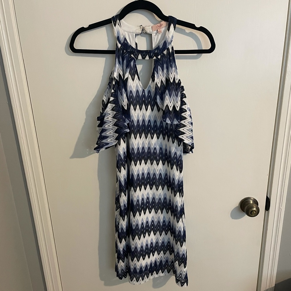 blue and white dress